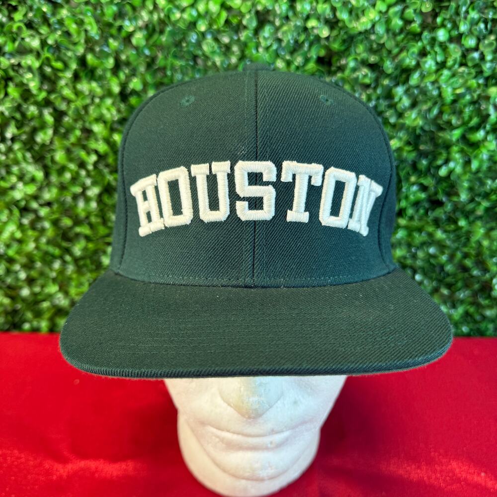 Houston Large Font White Letter Green Snapback Hat Premium Goods One Size OS